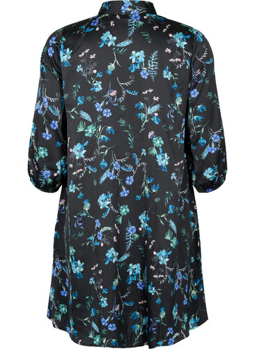 Robe chemise avec manches 3/4 et imprimé floral, Blue Flower AOP, Packshot image number 1