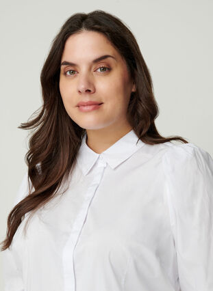 Katoenen blouse met pofmouwen, Bright White, Model image number 2