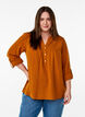 Blouse en mousseline de coton avec broderie anglaise, Orange, Model image number 0