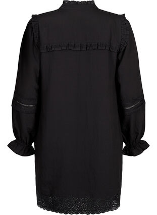 Viscose jurk met Engels borduurwerk en ruches, Black, Packshot image number 1