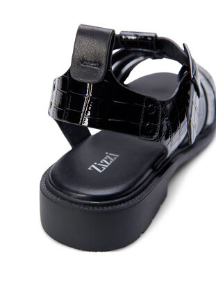 Sandaal van glanzend krokodillenleer met wijde pasvorm, Black, Packshot image number 4