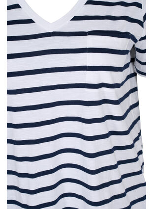 T-shirt en coton rayé avec encolure en V, White Navy B Stripe, Packshot image number 2