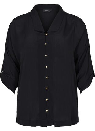 Viscose blouse met 3/4 mouwen, Black, Packshot image number 0