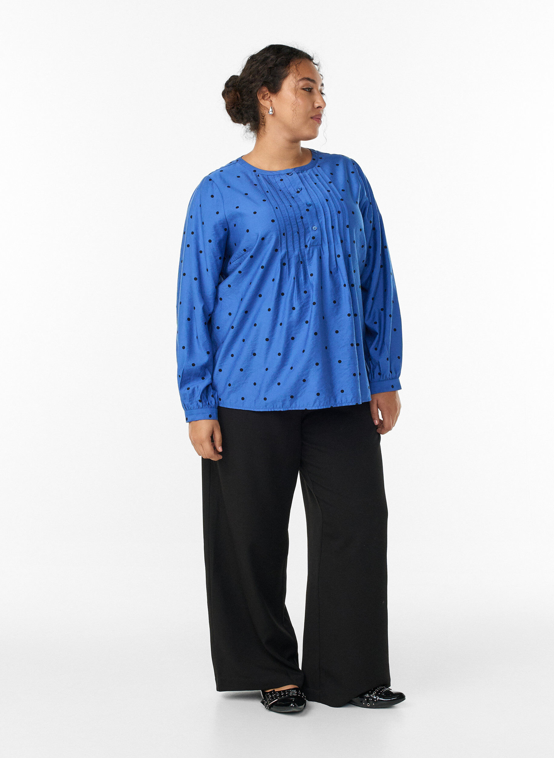 ZizziBlouse met lange mouwen en stippen, Blauw, Model image number 1
