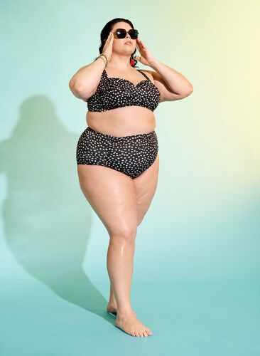 Bas de bikini taille extra haute avec imprimé, Black White Dot, Image image number 0