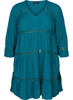 Viscose jurk met a-lijn en kanten lint, Pacific, Packshot image number 0