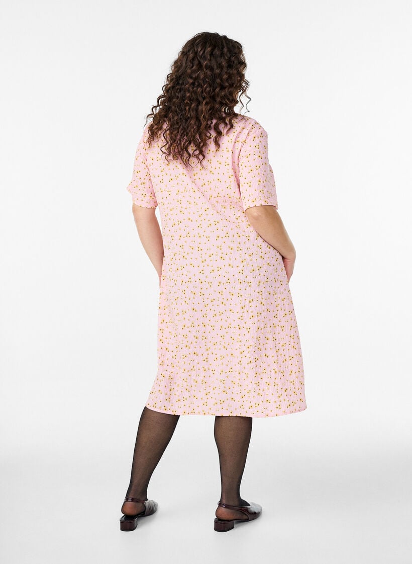 Robe &agrave; manches courtes avec col en V, Rose, Model image number 1
