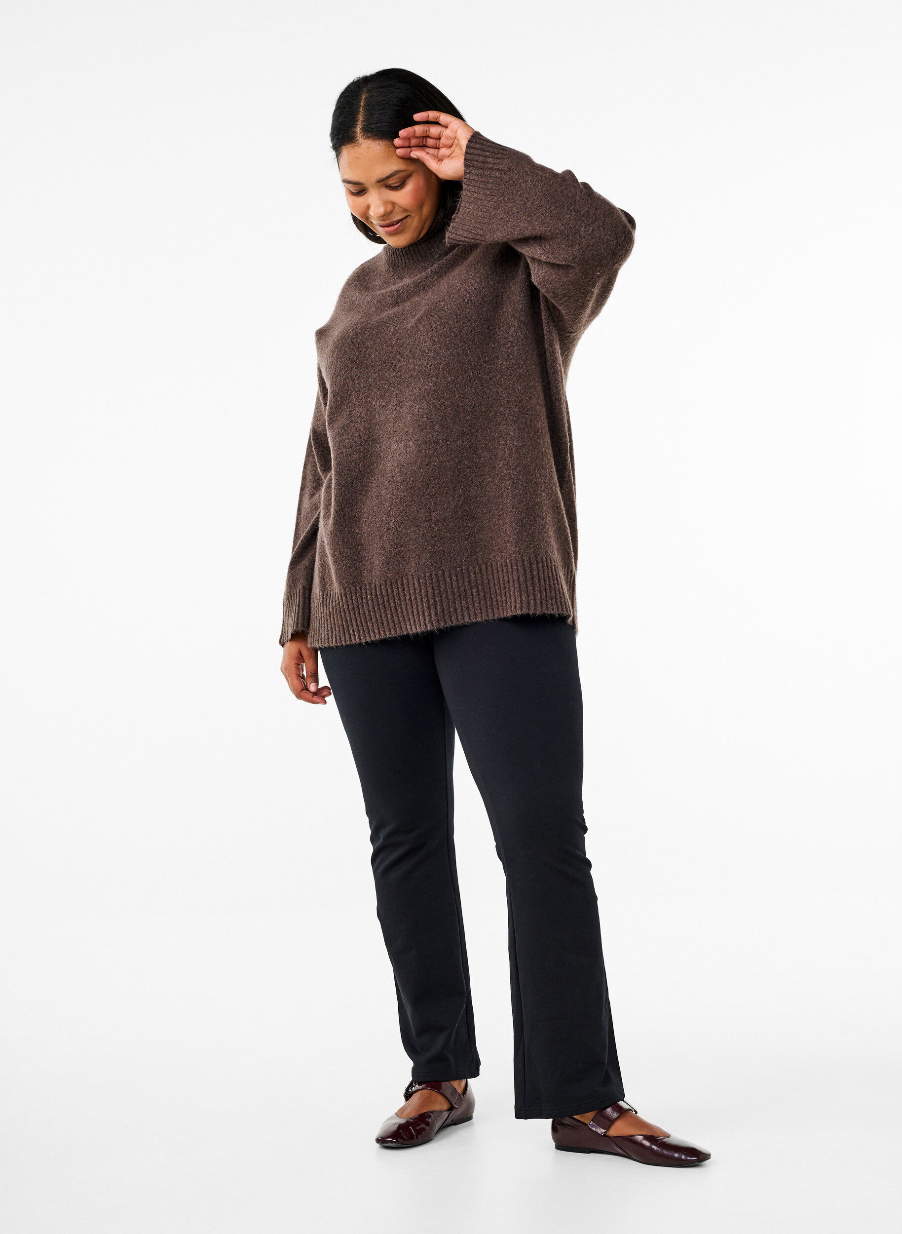 ZizziFlared jerseybroek, Zwart, Model image number 0