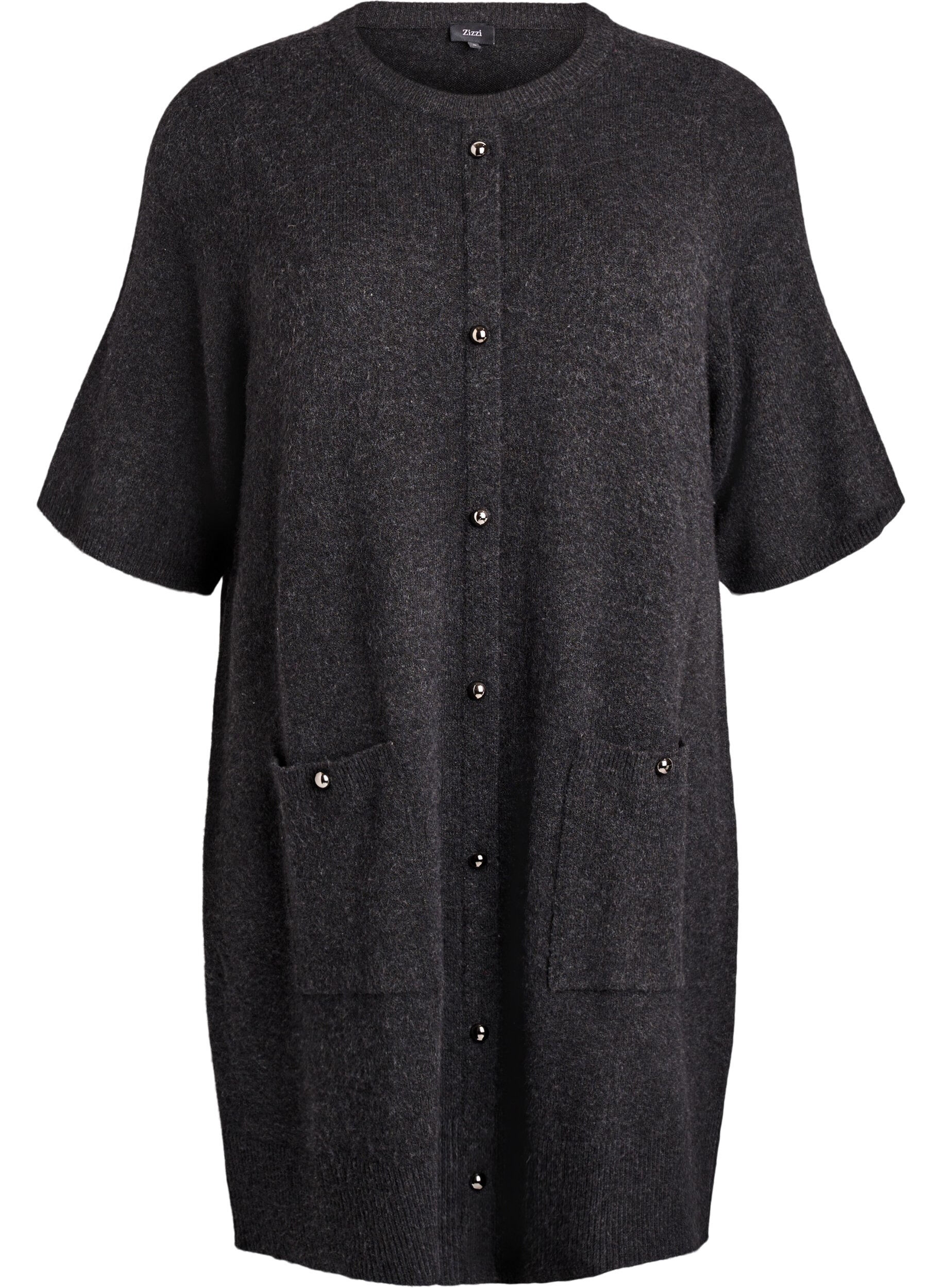 Gebreide korte jurk met korte mouwen en bolknopen