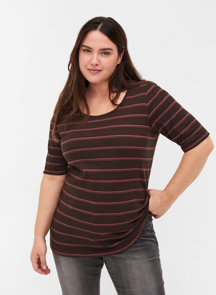T-shirt en coton rayé , Mole Stripe, Model image number 0