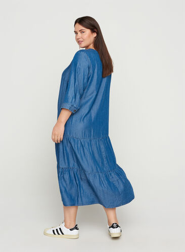 Midi-jurk met knopen en 3/4 mouwen, Blue denim, Model image number 1
