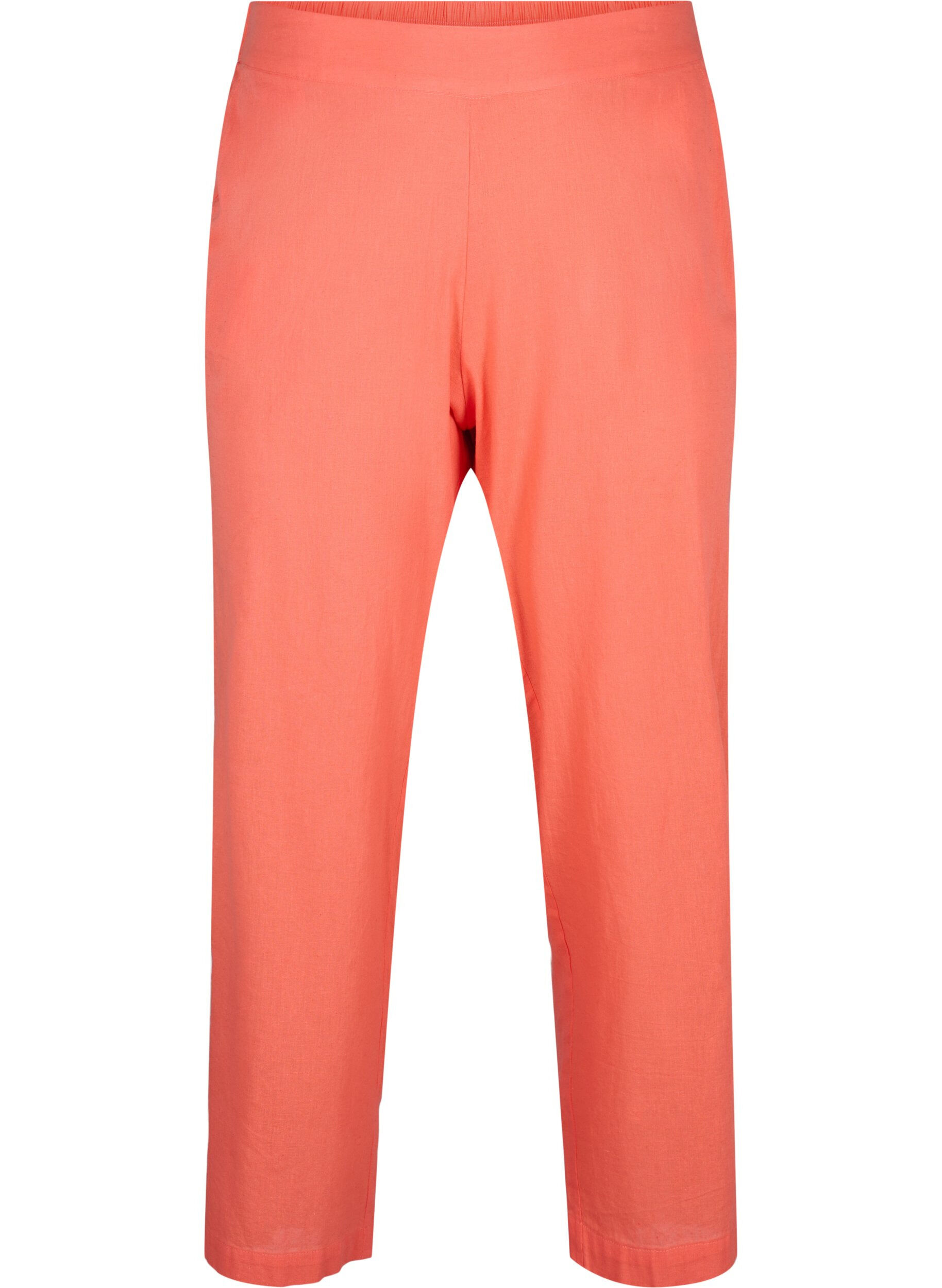 Zizzi Pantalon ample en lin et coton m&eacute;lang&eacute;s, Living Coral, Packshot image number 0
