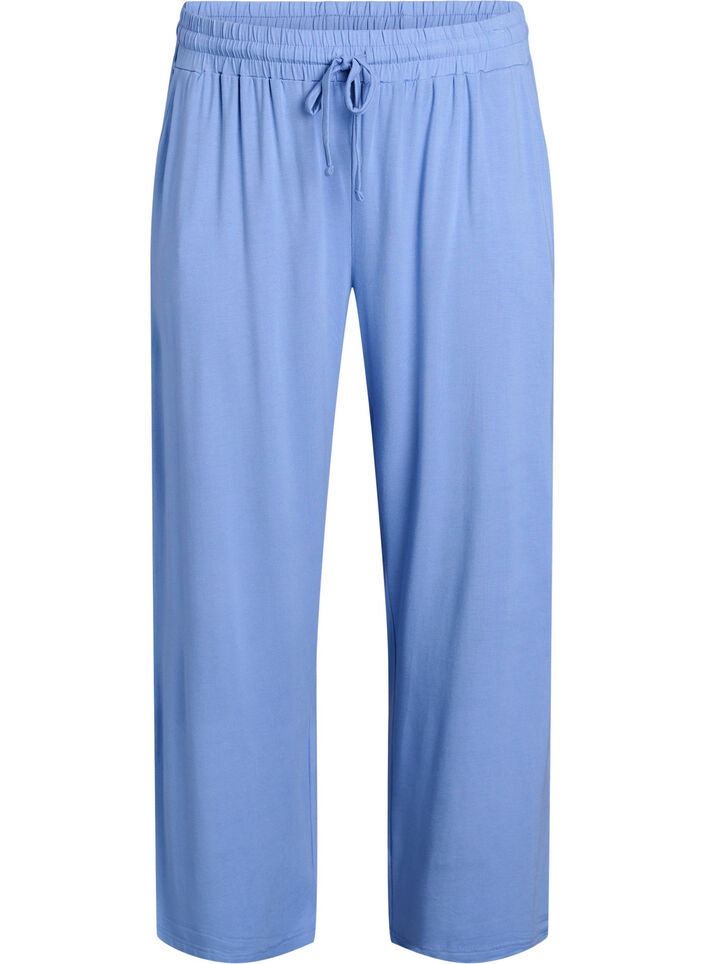 Pantalon de nuit ample en jersey de viscose avec poches, Bleu, Packshot image number 0