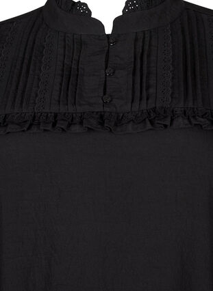 Viscose jurk met Engels borduurwerk en ruches, Black, Packshot image number 2