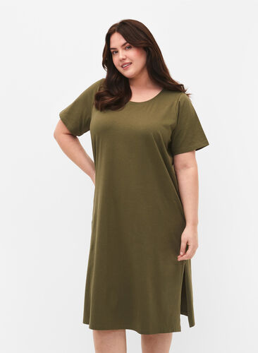 Katoenen jurk met korte mouwen, Ivy Green, Model image number 0
