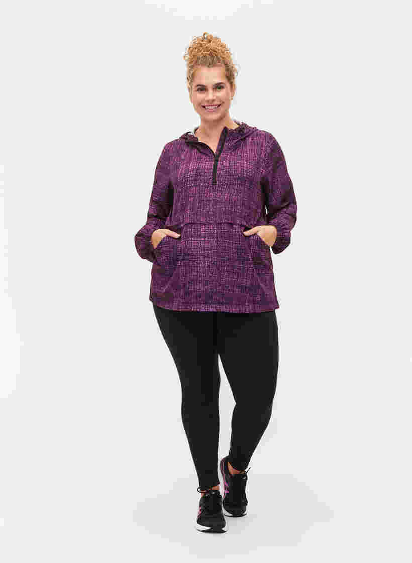 Anorak de sport avec fermeture éclair et poches, Square Purple Print, Model image number 2