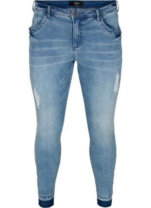Super slim fit Amy jeans met slijtage, Blue denim, Packshot image number 0
