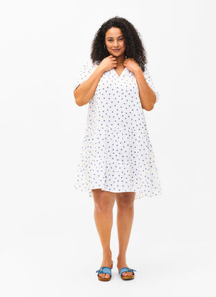 Katoenen jurk met hartjesprint, Bright White Heart, Model image number 2