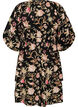 Bloemenjurk in linnen en viscose met een empirelijn, Zwart, Packshot image number 1
