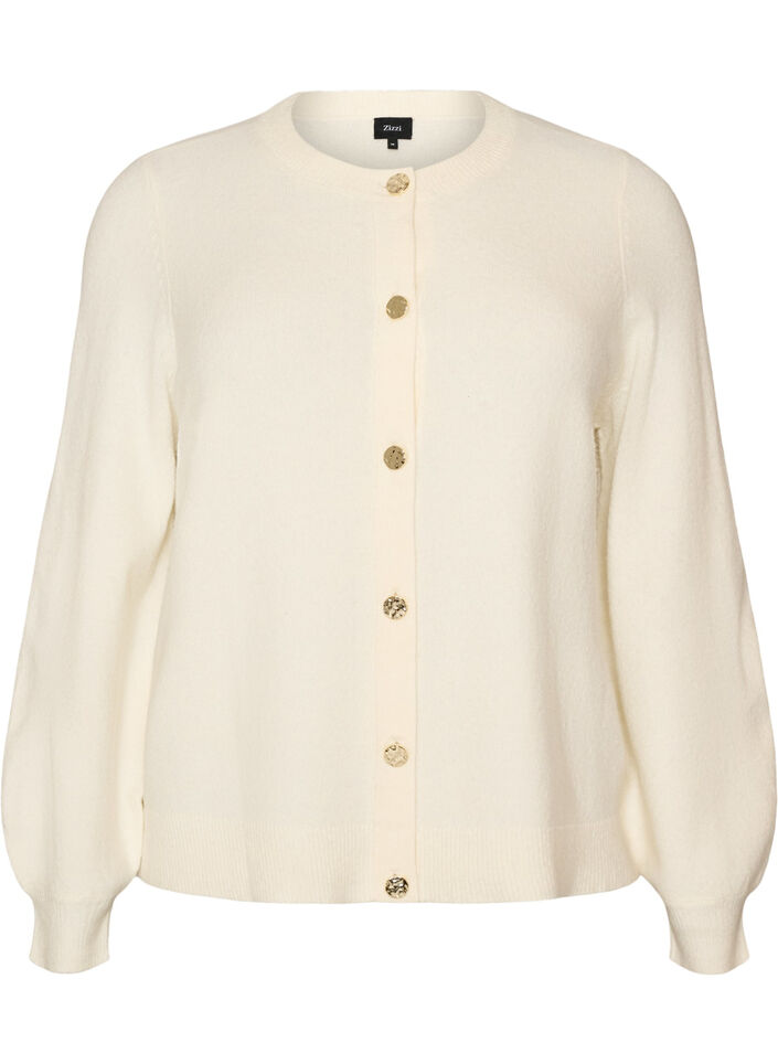 Cardigan in zacht breisel met goudkleurige knopen, Vanille, Packshot image number 0