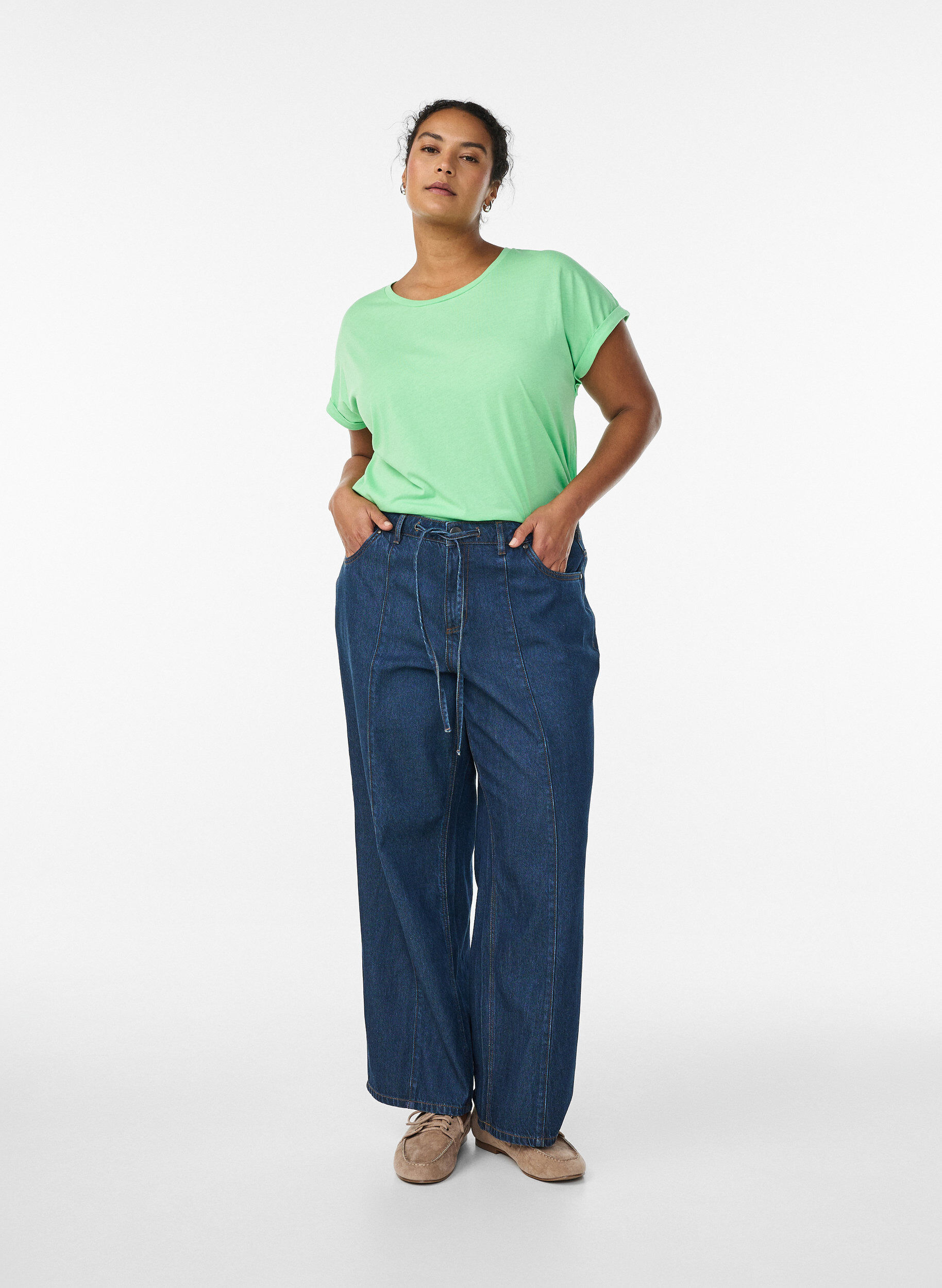 ZizziT-shirt met korte mouwen van katoenmix, Groen, Model image number 1