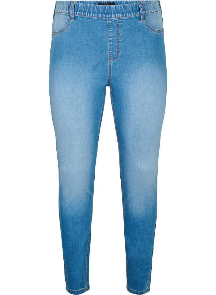 Jeggings met achterzakken, Blue denim, Packshot image number 0