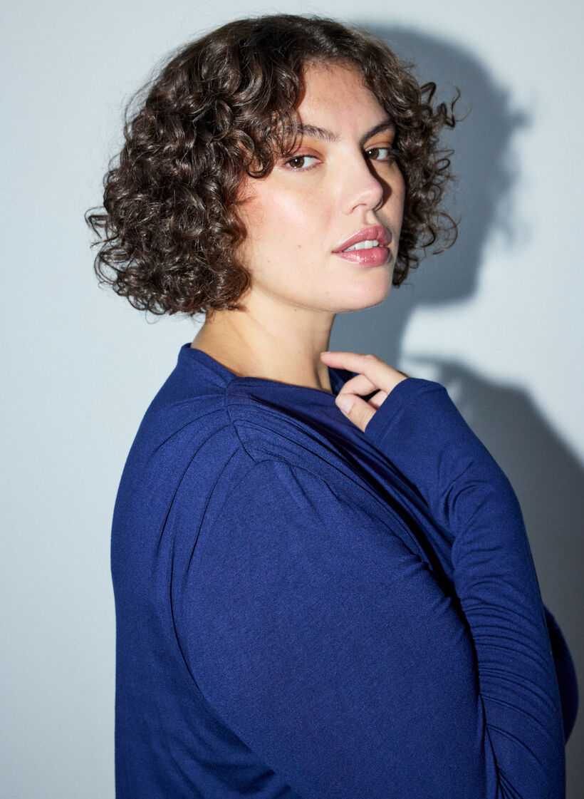 Blouse &agrave; encolure bateau et coupe ballon, Bleu, Model image number 4
