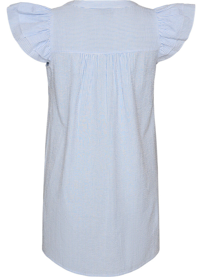 Robe ray&eacute;e en coton avec volants et coupe &eacute;vas&eacute;e, Bleu Clair, Packshot image number 1