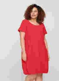 Katoenen jurk met korte mouwen, Lipstick Red, Model