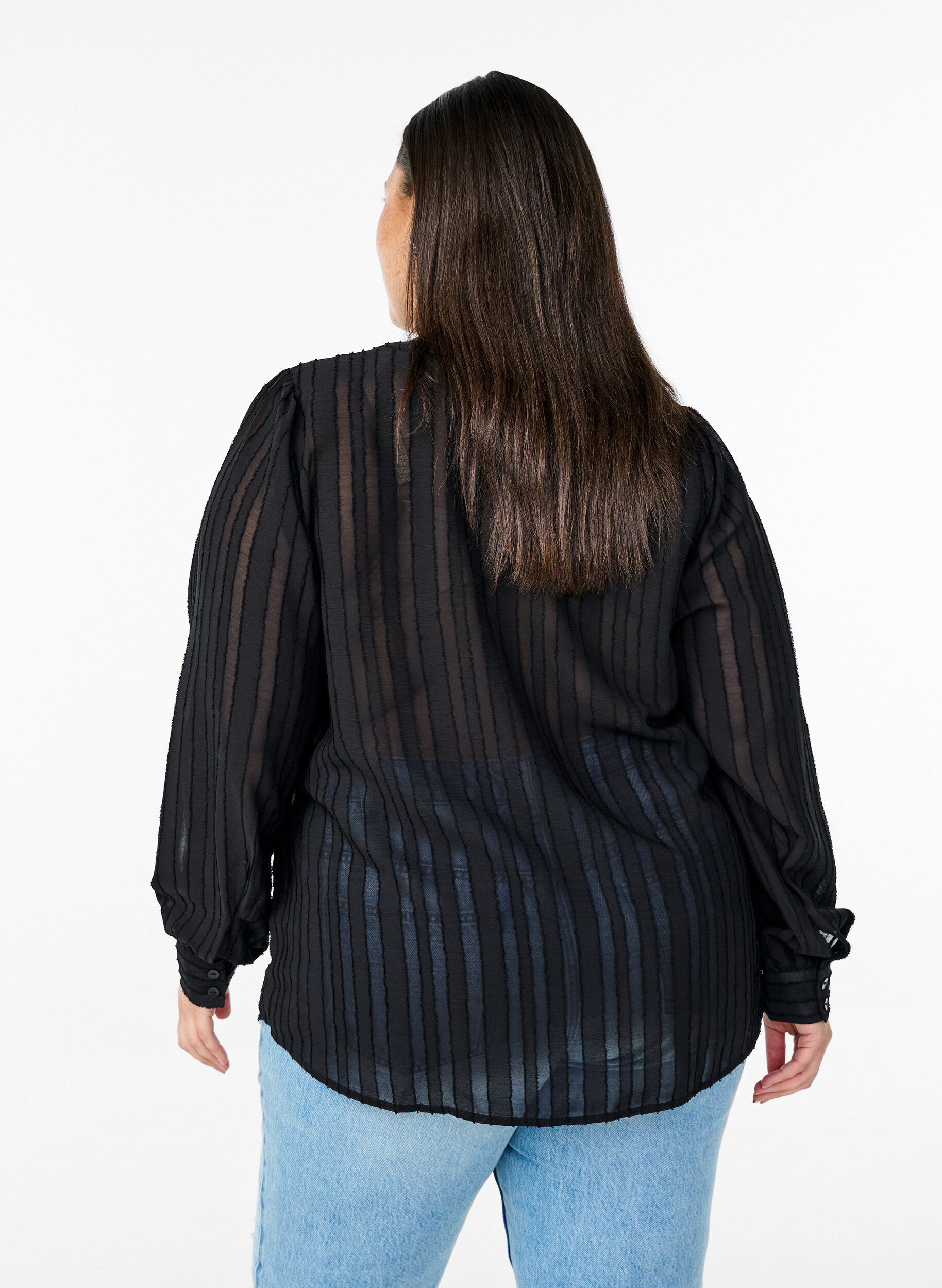 ZizziGestreepte blouse met transparante strepen, Zwart, Model image number 2