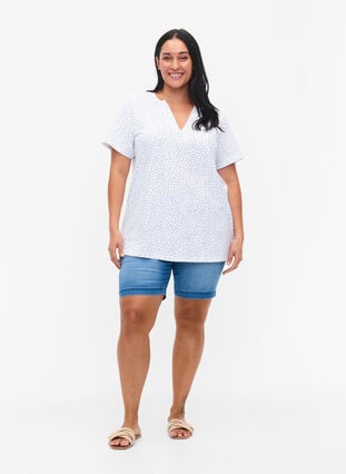 T-shirt en coton avec des points et un col en V, B.White/S.T.W Dot, Model image number 2