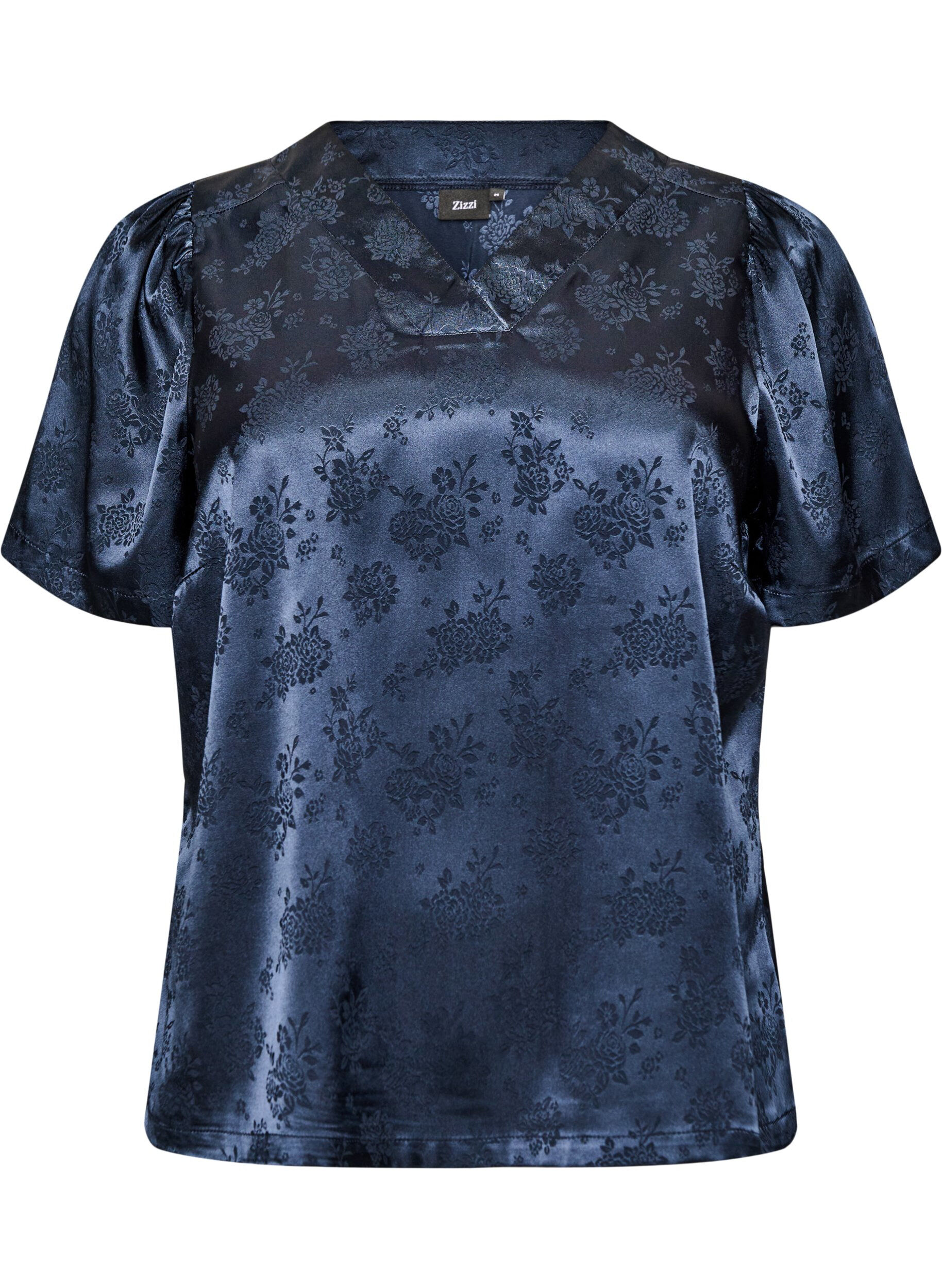 Blouse en satin &agrave; imprim&eacute; floral et col V
