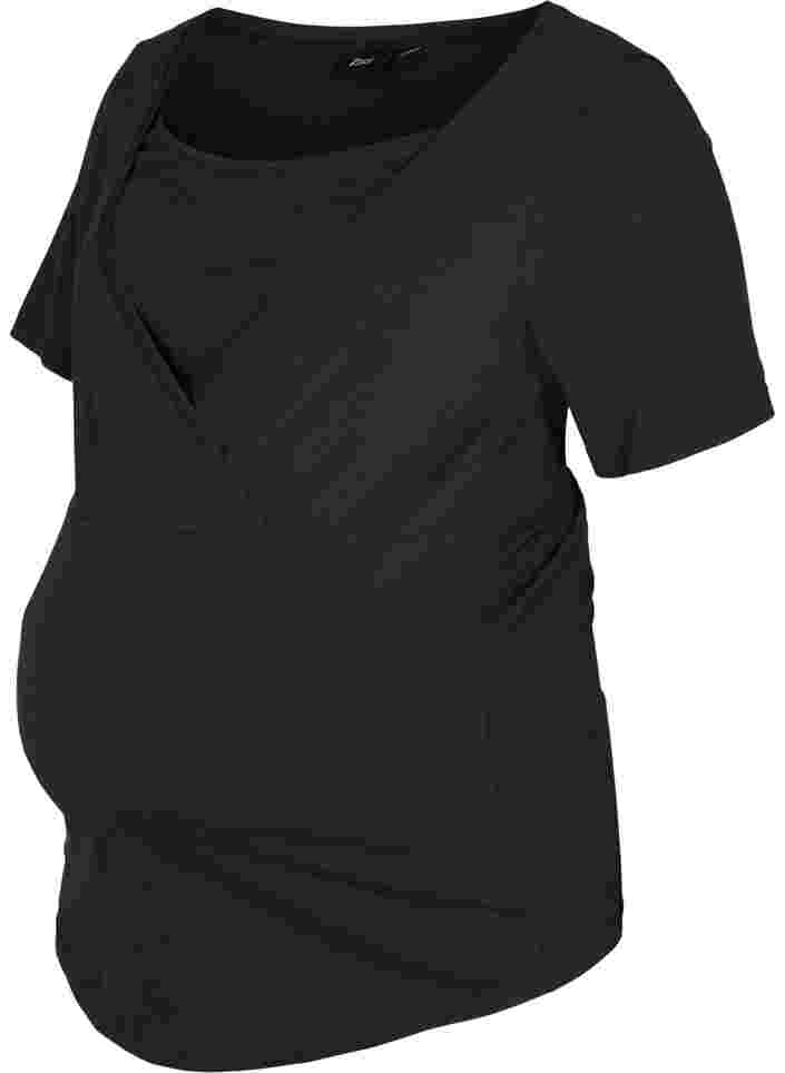 Zwangerschapst-shirt met korte mouwen in katoen, Black, Packshot image number 0
