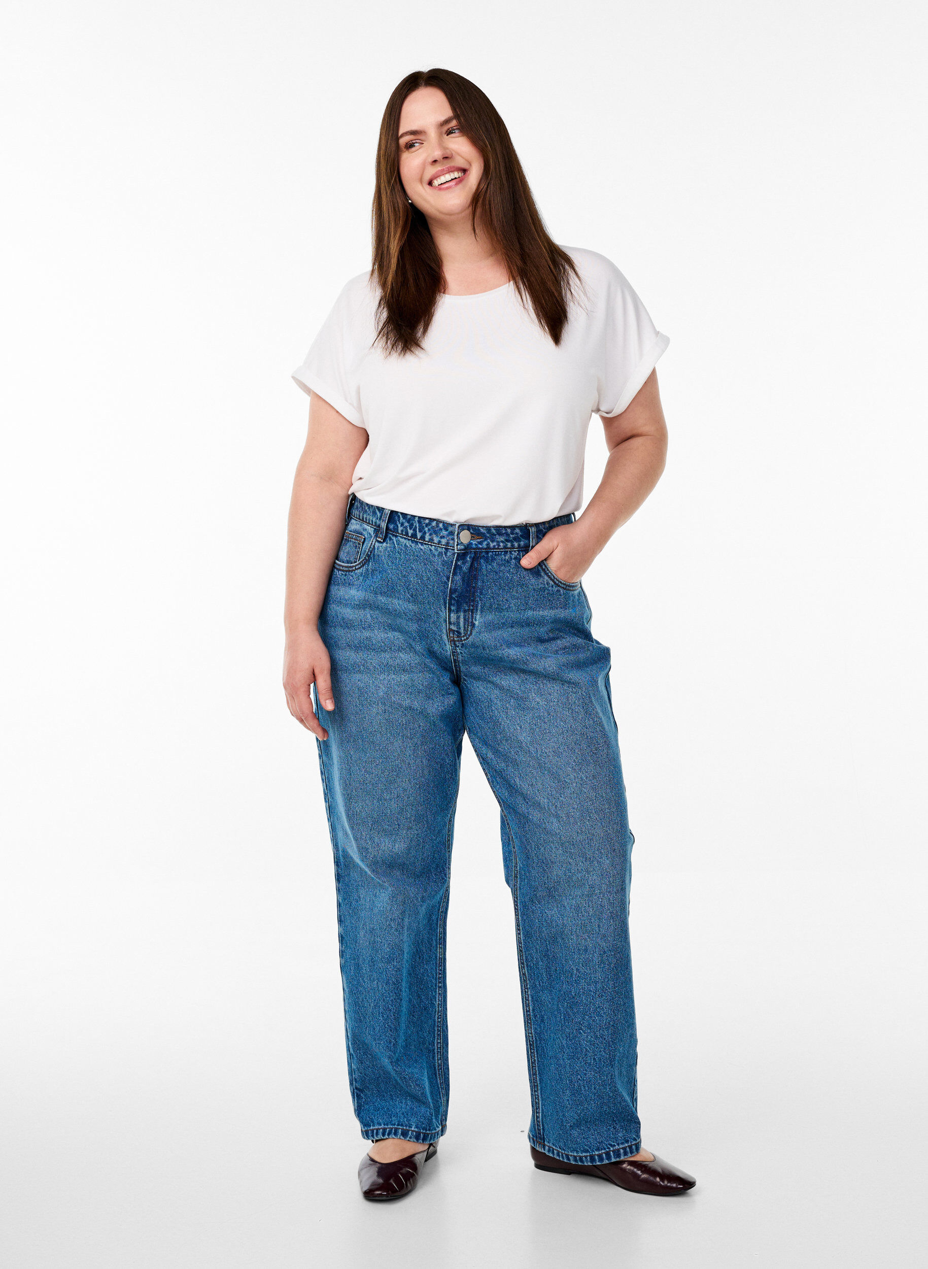 ZizziLos T-shirt met ronde hals, Wit, Model image number 1