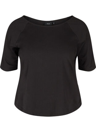 T-shirt en coton à manches 2/4, Black, Packshot image number 0