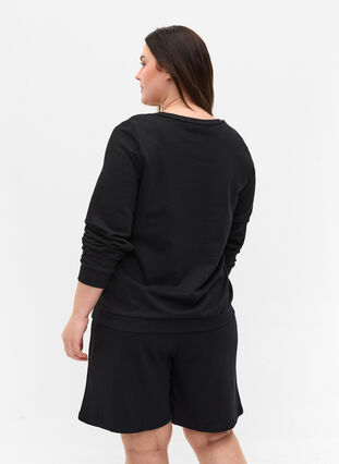 Sweat-shirt en coton avec impression de texte, Black, Model image number 1