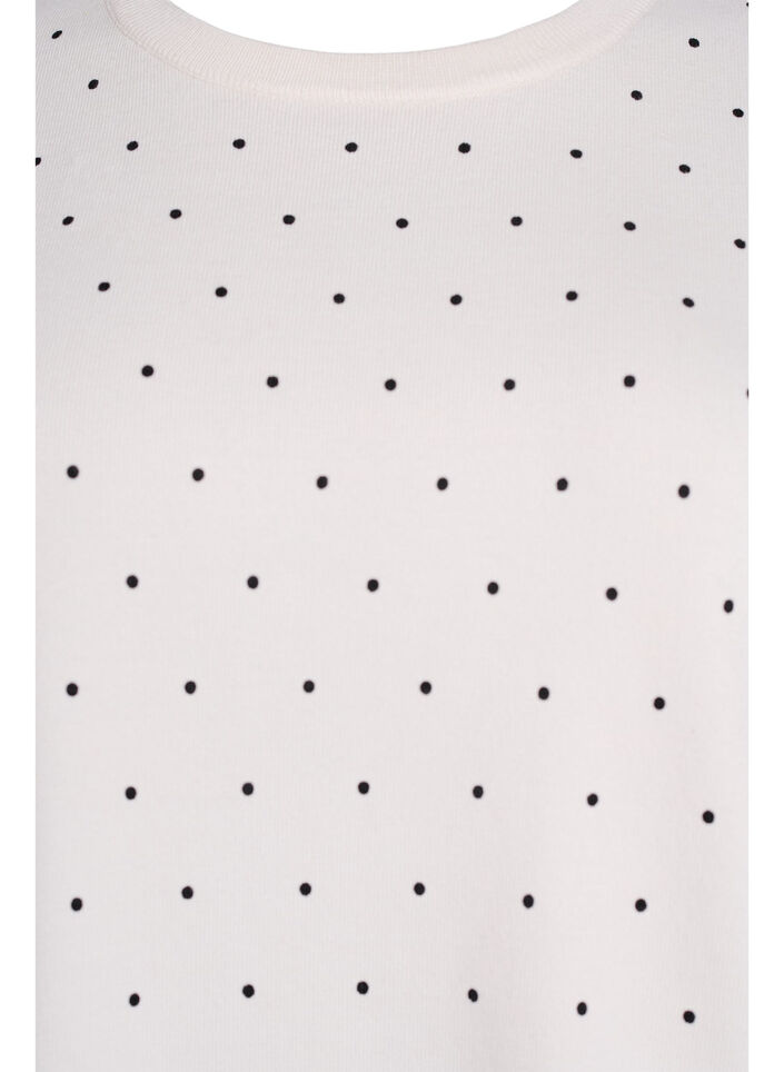 Gebreide top met stippenpatroon en korte mouwen, Wit, Packshot image number 2