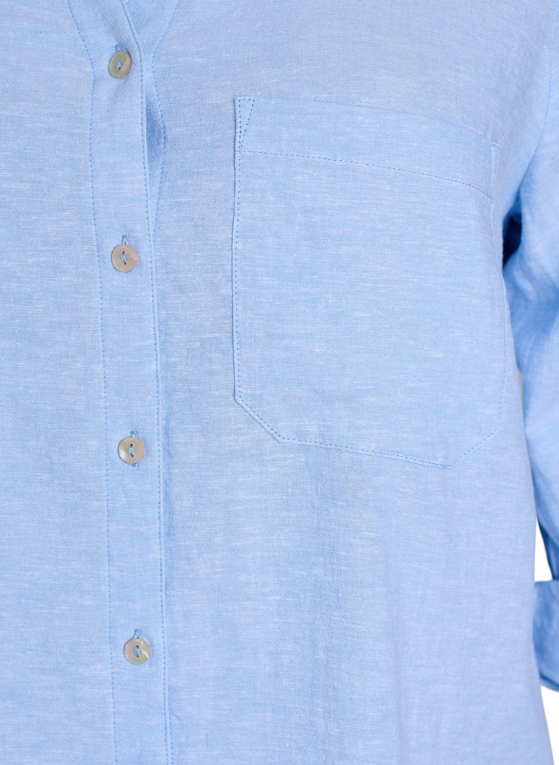 ZizziLinnen en viscose shirt met 3/4 mouwen, Blauw, Packshot image number 2