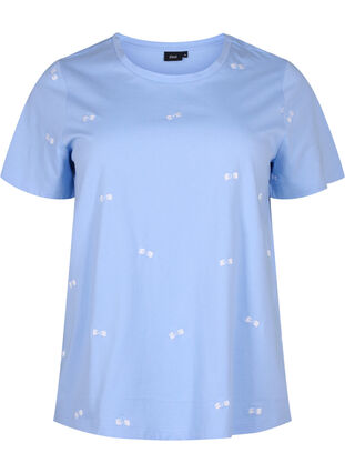 T-shirt van biologisch katoen met hartjes, Serenity W. Bow Emb., Packshot image number 0