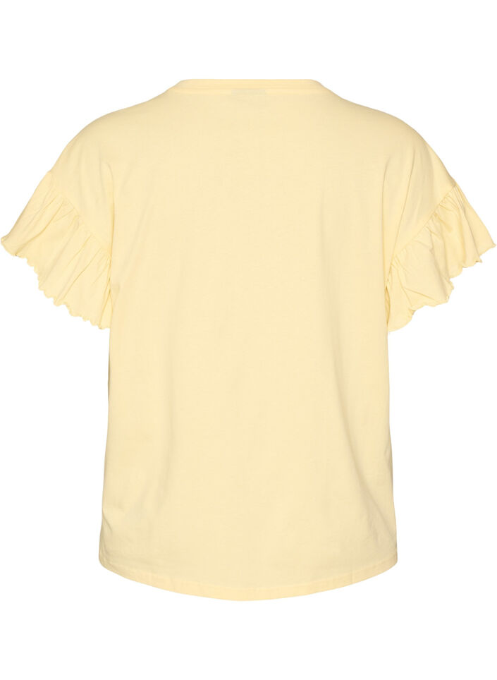 T-shirt en coton bio avec manches &agrave; volants, Jaune clair, Packshot image number 1