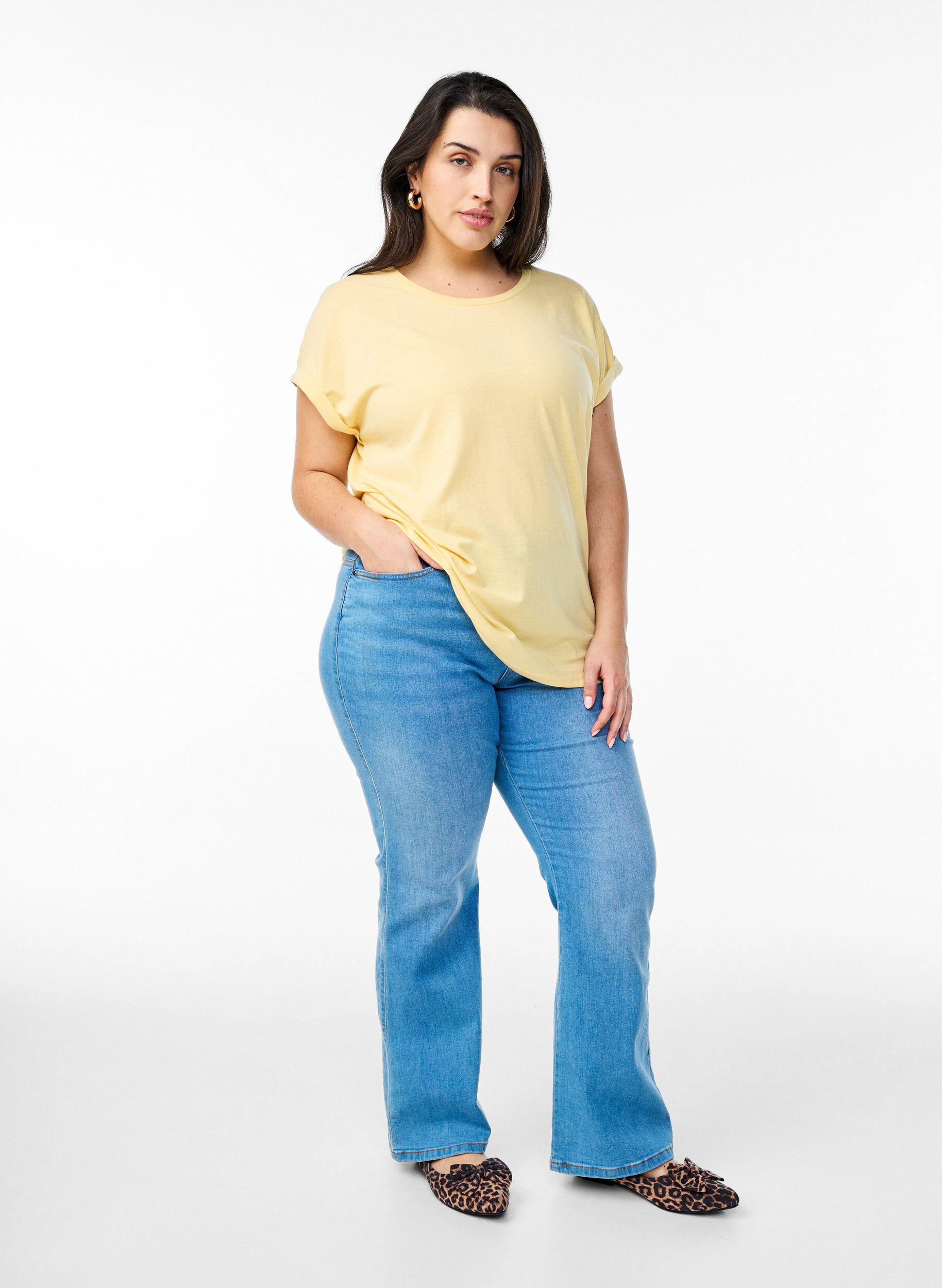 ZizziT-shirt met korte mouwen van katoenmix, Geel, Model image number 1