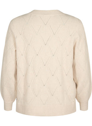 Gebreide pullover met gaatjespatroon, Birch Mel., Packshot image number 1