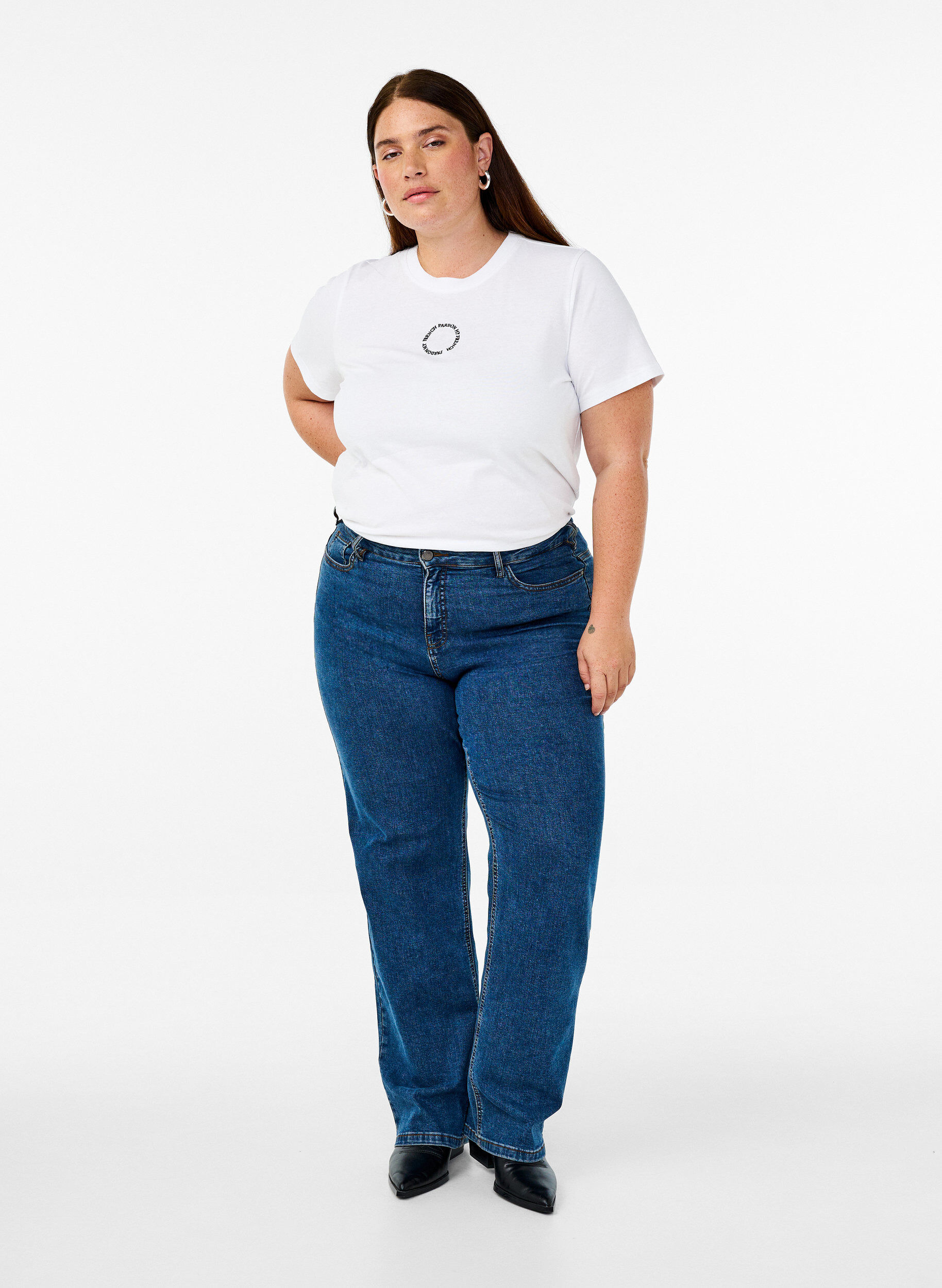 ZizziKatoenen T-shirt met borduursel details, Wit, Model image number 1