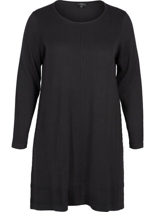 Robe en tricot manches longues trapèze, Black, Packshot image number 0