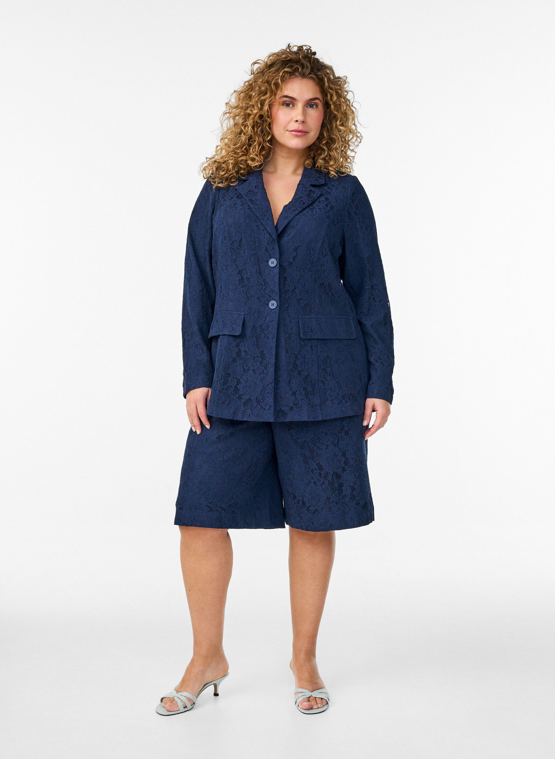 ZizziKanten blazer met knoopsluiting, Blauw, Model image number 1