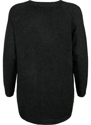Gebreide gemêleerde pullover met parelknopen aan de zijkanten	, Dark Grey Melange, Packshot image number 1