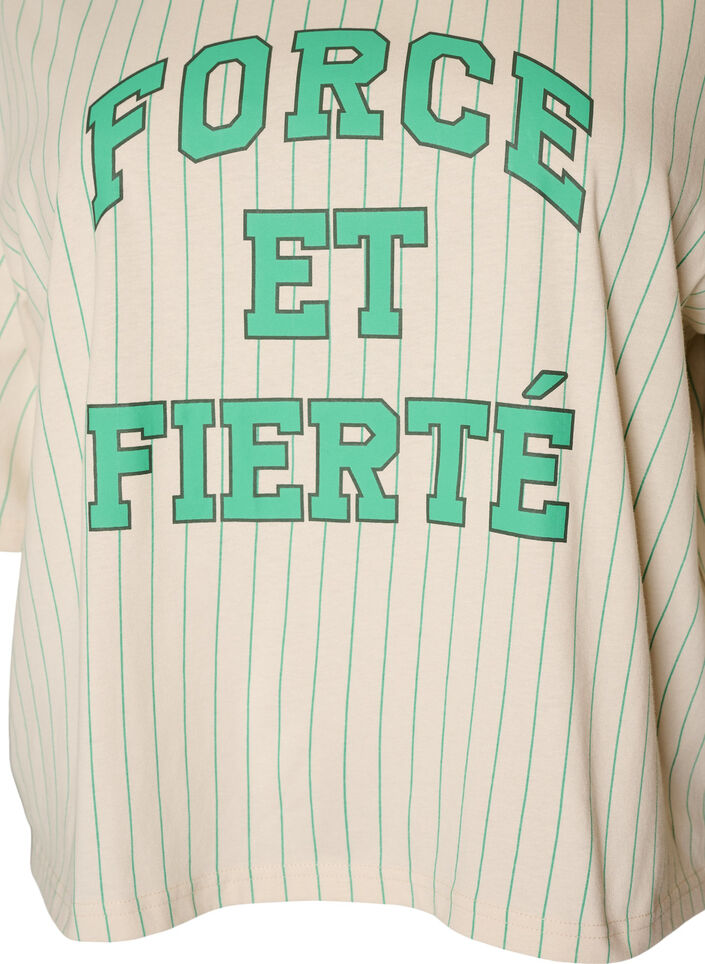 Boxy T-shirt met strepen en statement print, Vanille, Packshot image number 2
