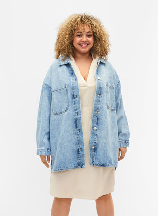 Veste en jean ample avec boutons, Light blue denim, Model image number 0