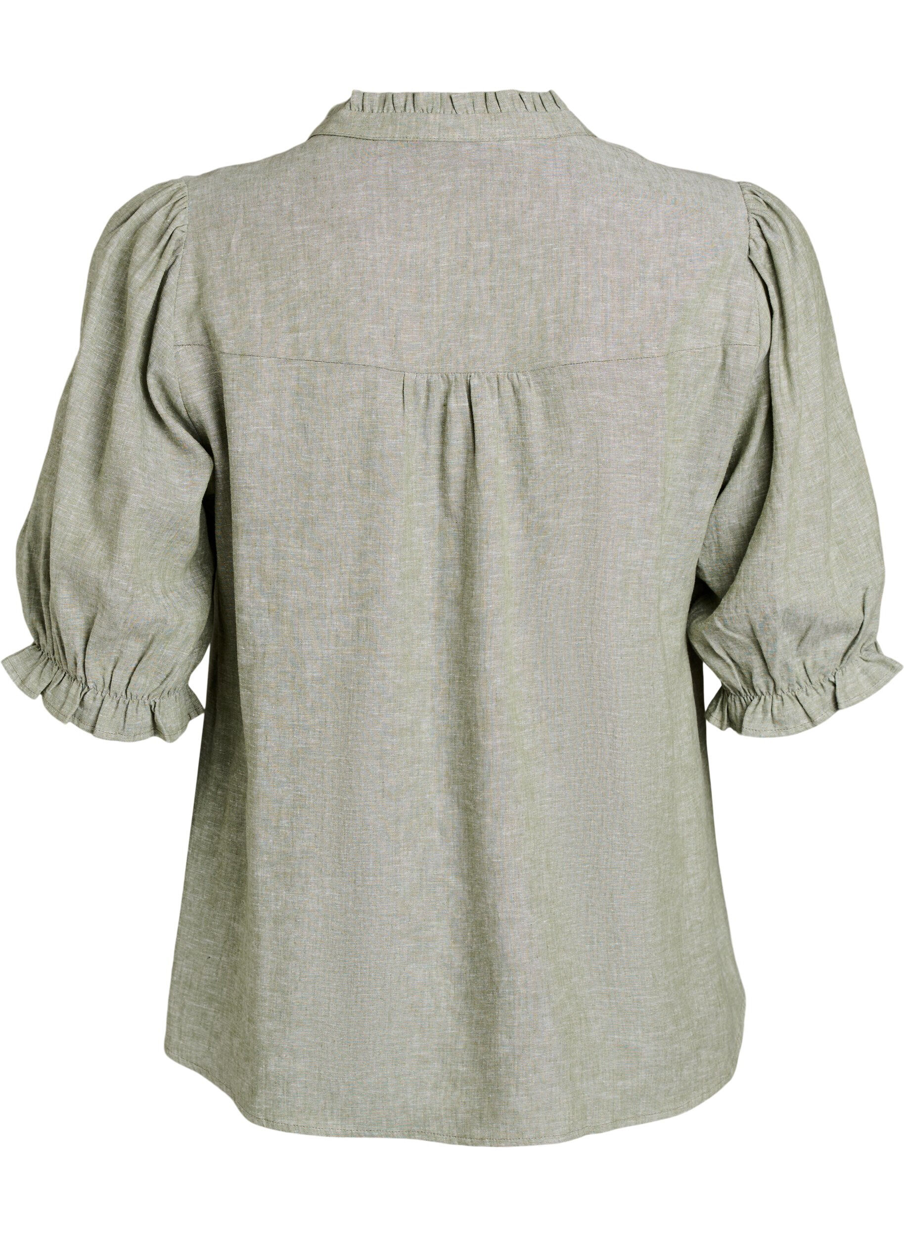 Zizzi Blouse en lin et viscose avec manches 1/2, Vert, Packshot image number 1