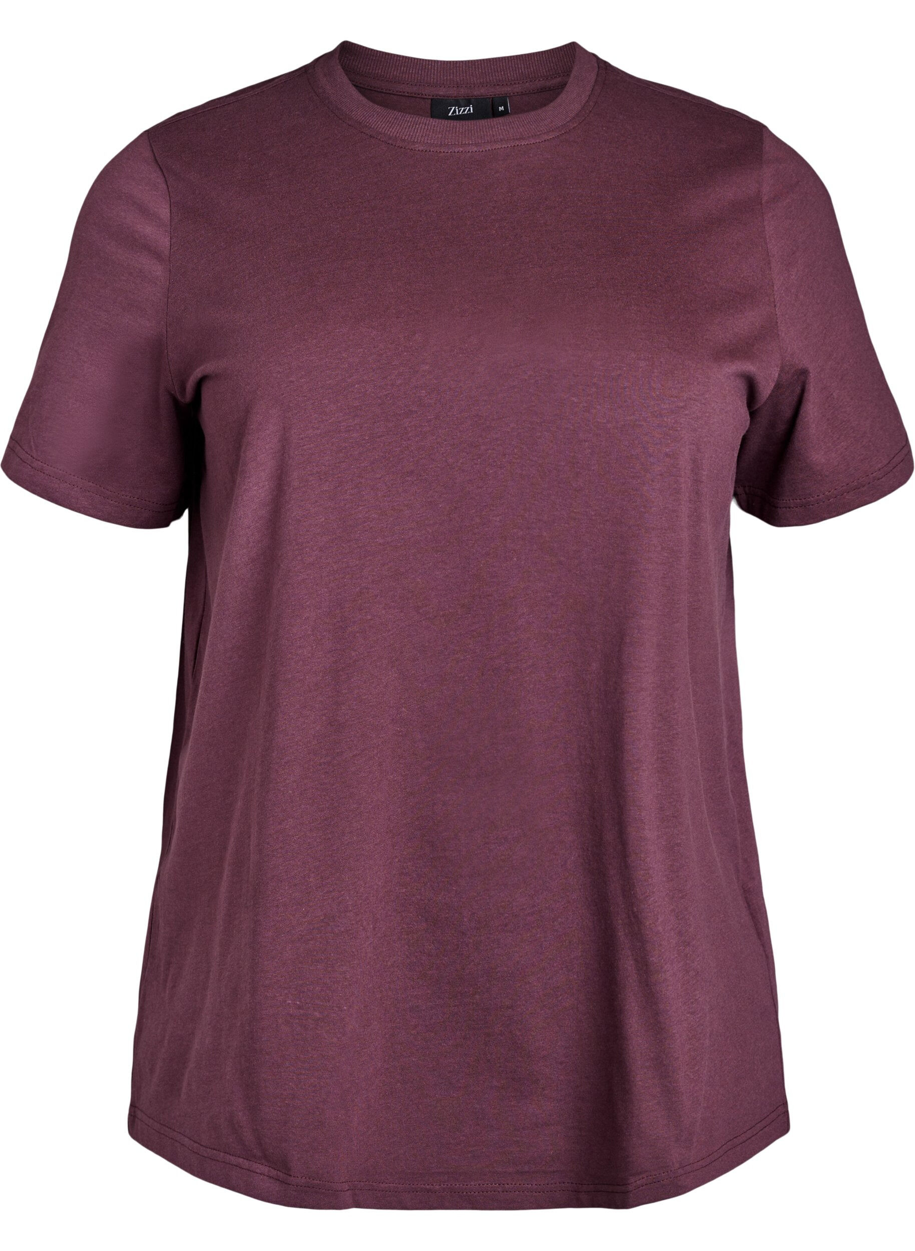 ZizziBasic katoenen T-shirt met ronde hals, Donker Bordeaux, Packshot image number 0